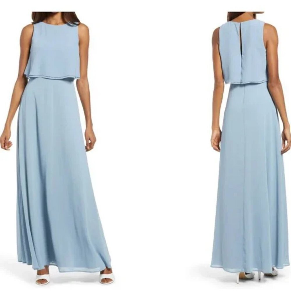 New LULUS Utterly Enchanting Chiffon Maxi Flounce Bodice Gown Periwinkle S - Picture 2 of 8